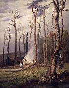 unknow artist Spring--Burning Trees in a Girdled Clearing, Western Scene oil painting picture wholesale